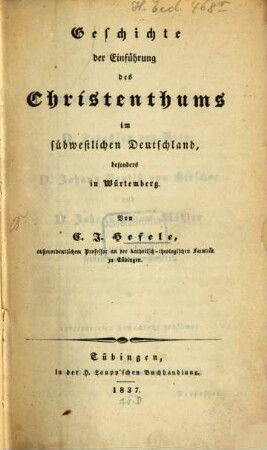 Geschichte der Einführung des Christenthums im südwestlichen Deutschland, besonders in Würtemberg