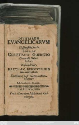Divitiarum Evangelicarum Disquisitio Sexta