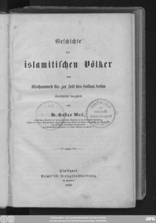 Geschichte der islamitischen Völker von Mohammed bis zur Zeit des Sultan Selim