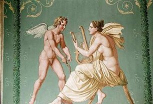 Leierspielende Göttin und Amor
