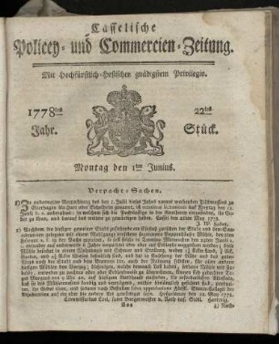 22tes Stueck, Montag den 1ten Junius. 1778