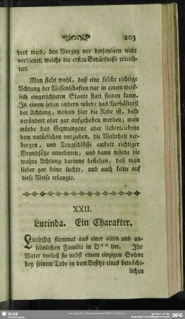 XXII. Lucinda. Ein Charakter