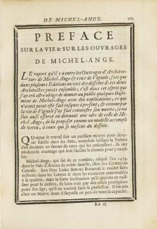 Preface sur la Vie & sur les Ouvrages de Michel-Ange