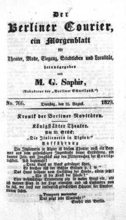No. 766, Dienstag, den 25. August 1829