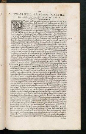 Fulgentii, Episcopi Carthaginensis, Mythologiarum Ad Datum Presbyterum Carthaginensem, Liber I.