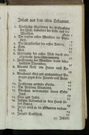 Inhalt aus dem alten Testament. - Inhalt aus dem neuen Testament.