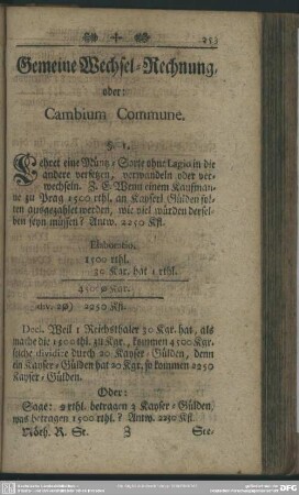 Gemeine Wechsel-Rechnung, oder: Cambium Commune