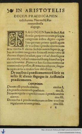 In Aristotelis Decem Praedicamenta Iohannis Murmellii isagoge.
