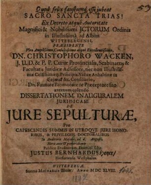 Diss. inaug. de iure sepulturae