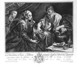 Isaak segnet Jakob : Zucchi, Lorenzo (1704-1779) nach Torelli, Stefano (1712-1784). Isaak segnet Jakob. Kupferstich; 31,8 x 35,9 cm. Dresden: Kupferstich-Kabinett in B 101,4 Nr. 41 (Blatt 44)