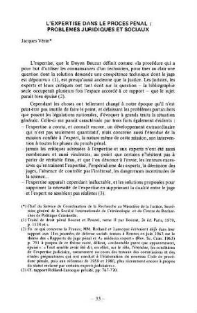 33-41, L'expertise dans le procès pénal. Problèmes juridiques et sociaux