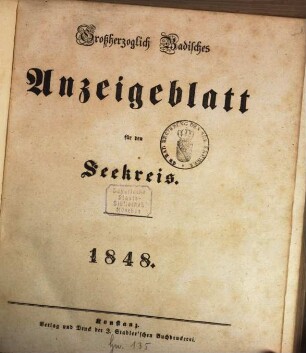 Großherzoglich Badisches Anzeige-Blatt für den See-Kreis. 1848, 1848