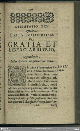 Disputatio XXV. Opposita. Libr. IV. Posterioribus De Gratia Et Libero Arbitrio