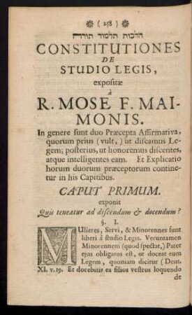 Caput Primum. exponit Quis teneatur ad discendum & docendum?