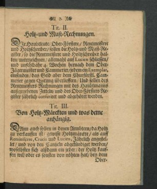 Tit. III. Von Holz-Märckten und was deme anhängig.
