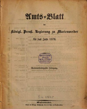 Amtsblatt für den Regierungsbezirk Marienwerder. 66. 1876