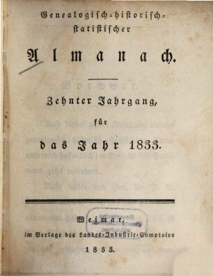 Genealogisch-historisch-statistischer Almanach : auf das Jahr .... 10. 1833