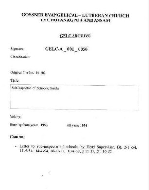 Sub-Inspector of Schools, Gumla
