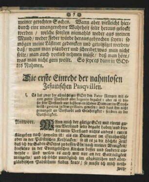 Die erste Einrede der nahmlosen Jesuitischen Pasquillen