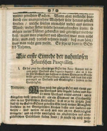 Die erste Einrede der nahmlosen Jesuitischen Pasquillen