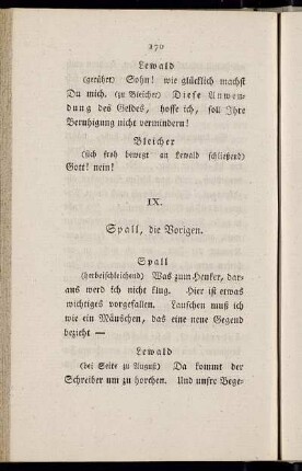 IX. Spall, die Vorigen. - X. Lewald, August, Herr von Garnheim, Morgen, Blanda, Auguste Frau von Garnheim, und Bleicher.
