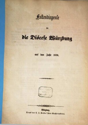 Hirtenbrief. 1870