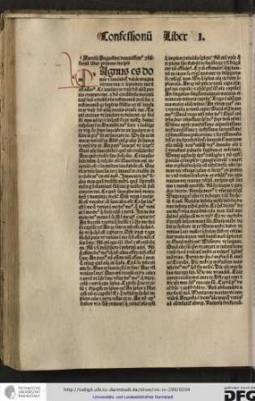 Aurelii Augustini devotissimus confessionum liber primus incipit.