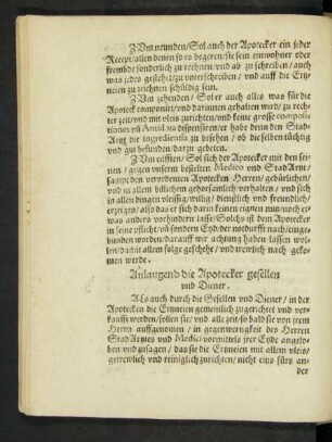 Anlangend die Apotecker gesellen und Diener.