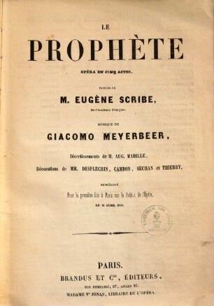 Le prophète : opéra en cinq actes