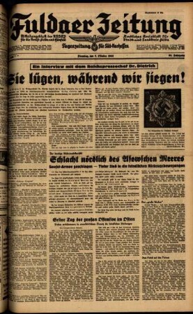 Ausgabe vom Dienstag, den 07. Oktober 1941.