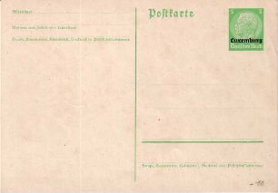 Postkarte, Briefmarke mit "Luxemburg" überstempelt