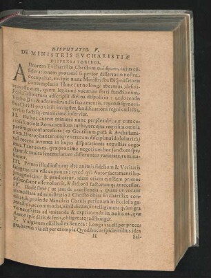 Disputatio V. De Ministeris Eucharistiae Dispensatoribus.
