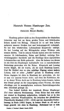 Heinrich Heines Hamburger Zeit.