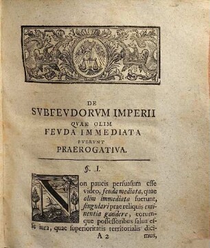 De subfeudorum Imperii, quae olim immediata feuda fuerunt, praerogativa dissertatio