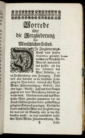Vorrede ueber die Zergliederung des Menschlichen Leibes