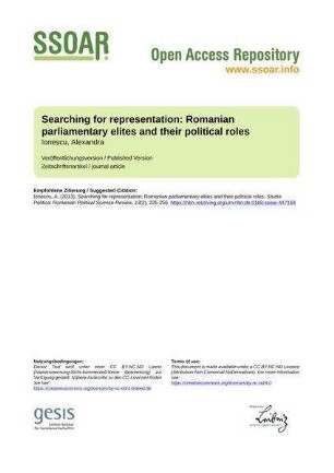 Searching for representation: Romanian parliamentary elites and their political roles