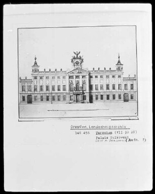 Warschau, Palais Sulkowski, Aufriß der Fassade