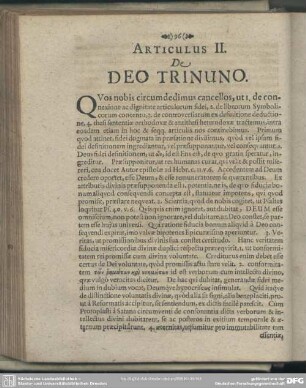 Articulus II. De Deo Triuno