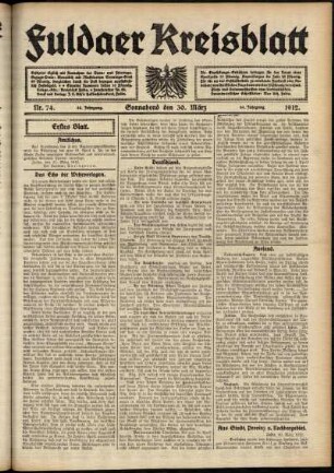 Erste Ausgabe vom Samstag, den 30. März 1912.