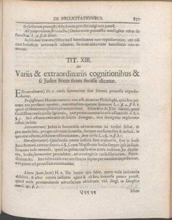 Tit. XIII. De Variis & extraordinariis cognitionibus & si Judex litem suam fecisse dicatur.