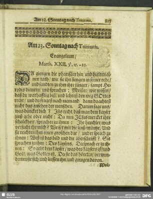 Am 23. Sonntage nach Trinitatis. Evangelium, Matth. XXII. v. 15.-22.