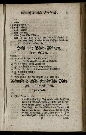 Römisch-deutsche Kayserliche Münzen und Medaillen.