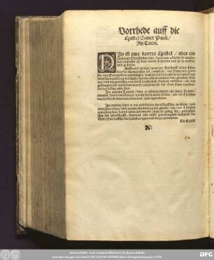Vorrhede auff die Epistel Sanct Pauli/ An Titon.
