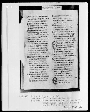 Lateinischer Psalter in Unzialschrift, 3 Bände — Initialen E(cce quam bonum) und E(cc nunc), Folio 84verso