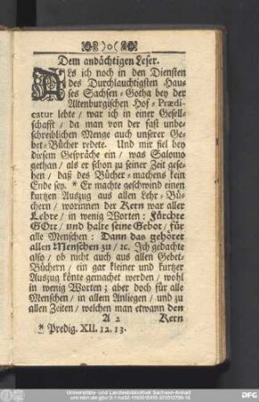 Dem andächtigen Leser.