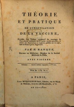 Theorie et Pratique de l'Inoculation de la Vaccine