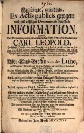Gemüßigte Gründl. Information ... : [Mecklenburg und von der Lühe]