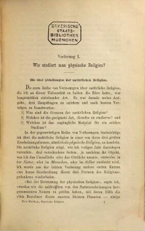 Physische Religion : Gifford-Vorlesungen gehalten an der Universität Glasgow im Jahre 1890