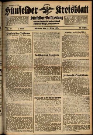 Erste Ausgabe vom Mittwoch, den 31. März 1937.
