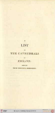 A List of the cathedrals of England shewing their principal dimensions